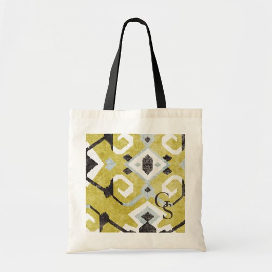 Boho chic black and yellow ikat tribal patroon tote bag (Voorkant)