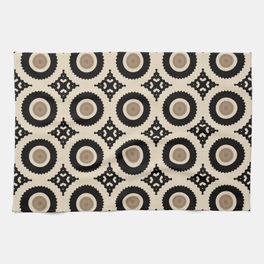 Boho Chic Black & Beige Geometric Pattern Theedoek (Horizontaal)