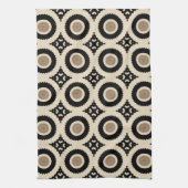 Boho Chic Black & Beige Geometric Pattern Theedoek (Verticaal)