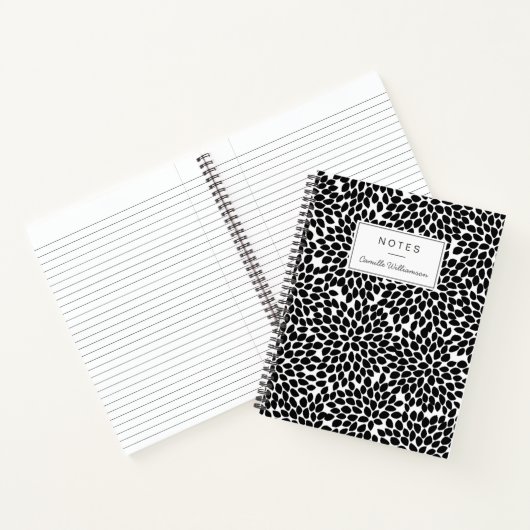 Boho Chic Black en White Abstract Floral Pattern Notitieboek (Binnen)
