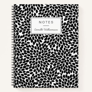 Boho Chic Black en White Abstract Floral Pattern Notitieboek