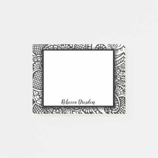 Boho Chic Black en White Modern Floral Mandala Post-it® Notes (Voorkant)
