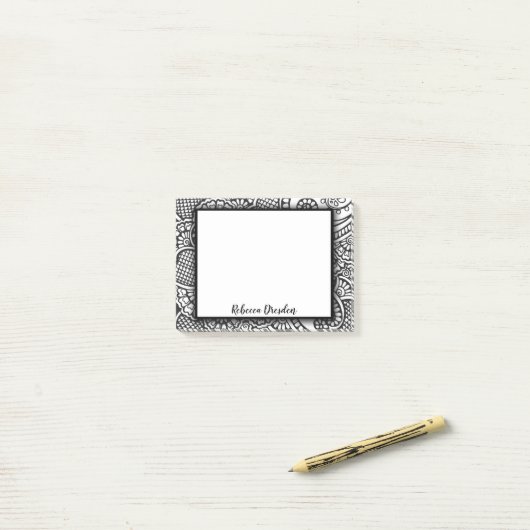 Boho Chic Black en White Modern Floral Mandala Post-it® Notes (Op bureau)