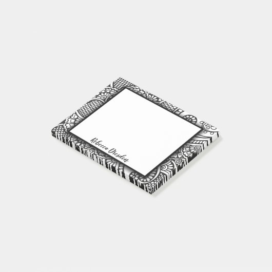 Boho Chic Black en White Modern Floral Mandala Post-it® Notes (Schuin)