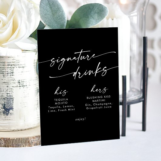 Boho Chic Black Wedding Signature Drinken Acryl Bord