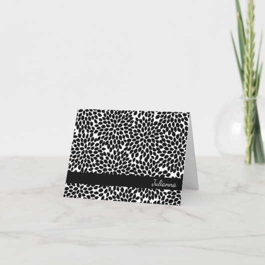 Boho Chic Black White Abstract Floral - Aangepast Notitiekaartje (Voorkant)
