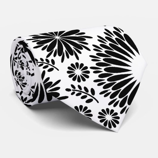 Boho Chic Black White Folk Flowers and Starburst Stropdas (Opgerold)