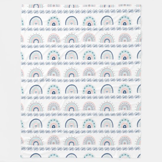 Boho Chic Blanket Pink & Navy Soft Gift Accent Fleece Deken (Voorkant)