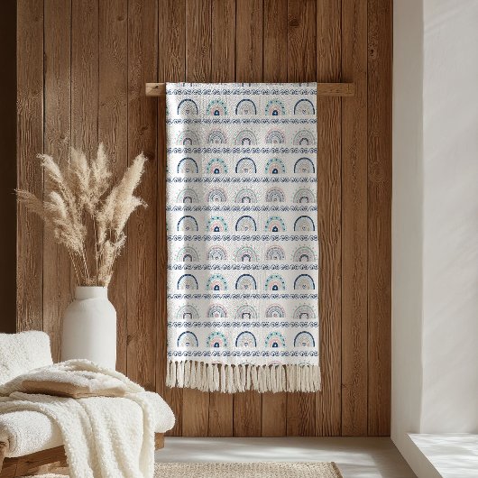 Boho Chic Blanket Pink & Navy Soft Gift Accent Fleece Deken