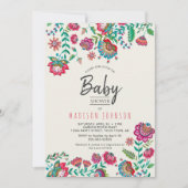 Boho Chic | Blauw | Folk Flowers | BABY SHOWER Kaart (Voorkant)