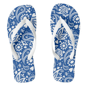 Boho Chic Blauw Wit Paisley en Bloem Patroon Teenslippers