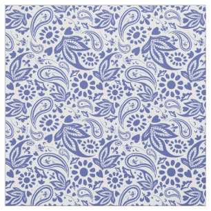 Boho chic blauw wit paisley en bloemen patroon stof