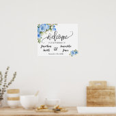 Boho chic blauwe bloemen welkomstbord voor trouwfe poster (Keuken)