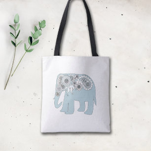 Boho Chic Blauwe Paisley Olifant Tote Bag