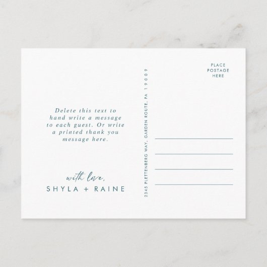 Boho chic Blauwgroen blauw bruiloft foto dank u Briefkaart (Achterkant)