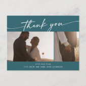 Boho chic Blauwgroen blauw bruiloft foto dank u Briefkaart (Voorkant)