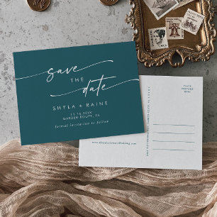 Boho Chic Blauwgroen Blauw Bruiloft Save the Date Uitnodiging Briefkaart