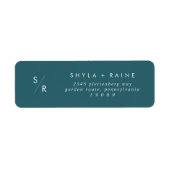Boho Chic Blauwgroen Blauw Monogram Adresetiketten Etiket (Voorkant)
