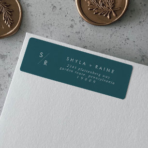 Boho Chic Blauwgroen Blauw Monogram Adresetiketten Etiket