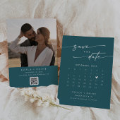 Boho Chic Blauwgroen Blauw QR Code Fotokalender Save The Date