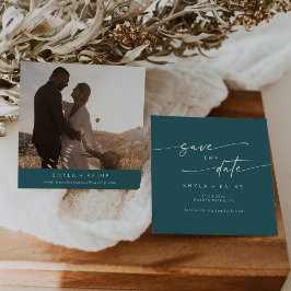Boho Chic Blauwgroen Blauw Vierkant Foto Terug Save The Date
