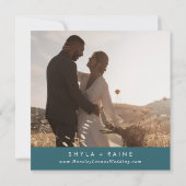 Boho Chic Blauwgroen Blauw Vierkant Foto Terug Save The Date (Achterkant)