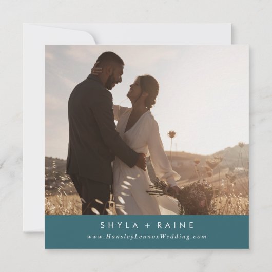 Boho Chic Blauwgroen Blauw Vierkant Foto Terug Save The Date (Achterkant)