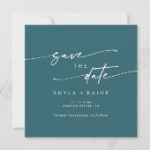 Boho Chic Blauwgroen Blauw Vierkant Foto Terug Save The Date (Voorkant)
