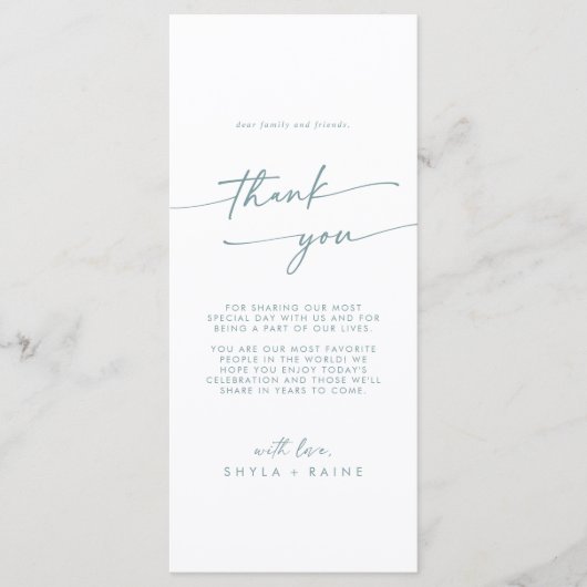 Boho Chic Blauwgroen en Wit Dank u Plaats Kaart (Voorkant)