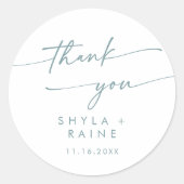 Boho Chic Blauwgroen en Wit Dank u Trouwgunst Ronde Sticker (Voorkant)