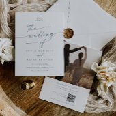 Boho Chic Blauwgroen en Wit Foto QR Code Bruiloft Kaart