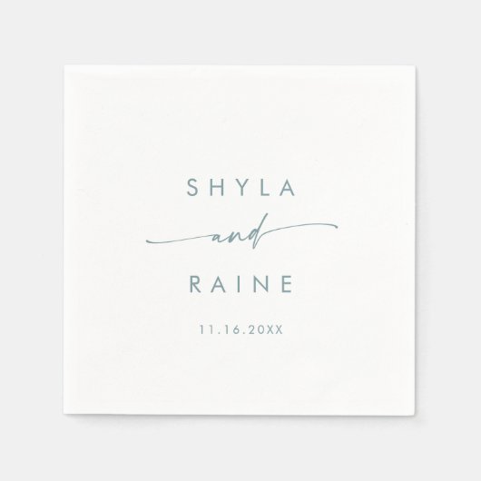 Boho Chic Blauwgroen en Wit Monogram Bruiloft Serv Servet (Voorkant)