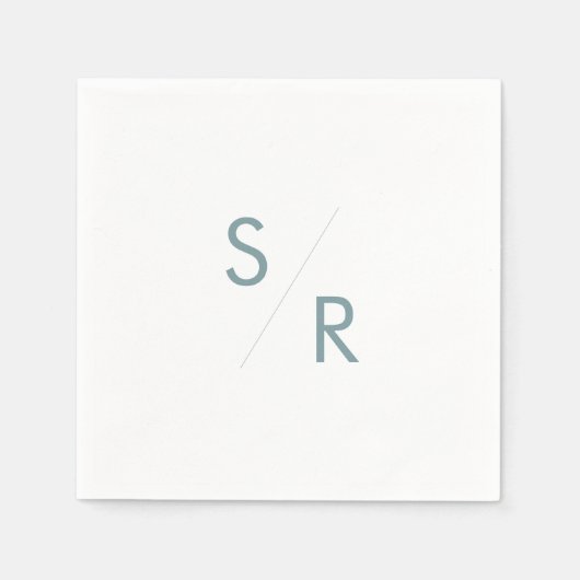 Boho Chic Blauwgroen en wit monogram servetten (Voorkant)