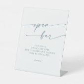 Boho Chic Blauwgroen en wit Open Bar Wedding Reclamebord Met Voetstuk (Voorkant)