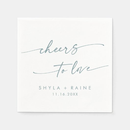 Boho Chic Blauwgroen en wit Proost op Liefde Bruil Servet (Voorkant)