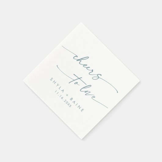 Boho Chic Blauwgroen en wit Proost op Liefde Bruil Servet (Hoek)