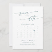 Boho Chic Blauwgroen en wit QR Code Fotokalender Save The Date (Voorkant)