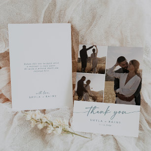 Boho Chic Blauwgroen en witte bruiloft foto collag Bedankkaart