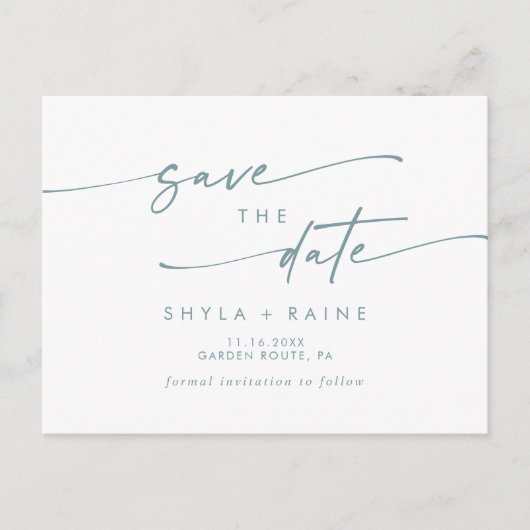 Boho Chic Blauwgroen en witte bruiloft Save the Da Uitnodiging Briefkaart (Voorkant)