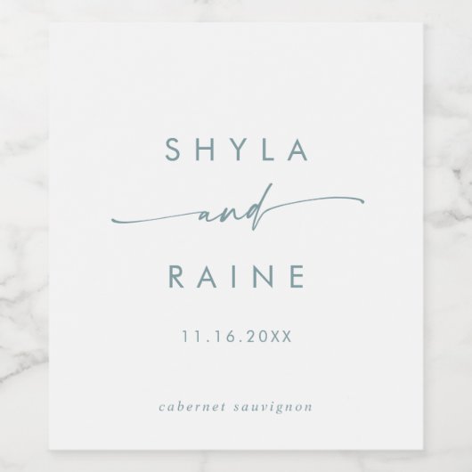 Boho Chic Blauwgroen en witte bruiloft wijnlabels Wijn Etiket (Enkel label)