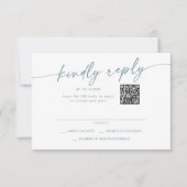 Boho Chic Blauwgroen en Witte Mail In en QR Code RSVP Kaartje (Voorkant)