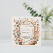 Boho Chic Bloem Roze Gouden Boog Bruiloft Feest Kaart (Staand voorkant)