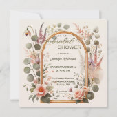 Boho Chic Bloem Roze Gouden Boog Bruiloft Feest Kaart (Voorkant)