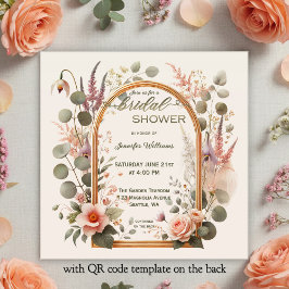 Boho Chic Bloem Roze Gouden Boog Bruiloft Feest Kaart