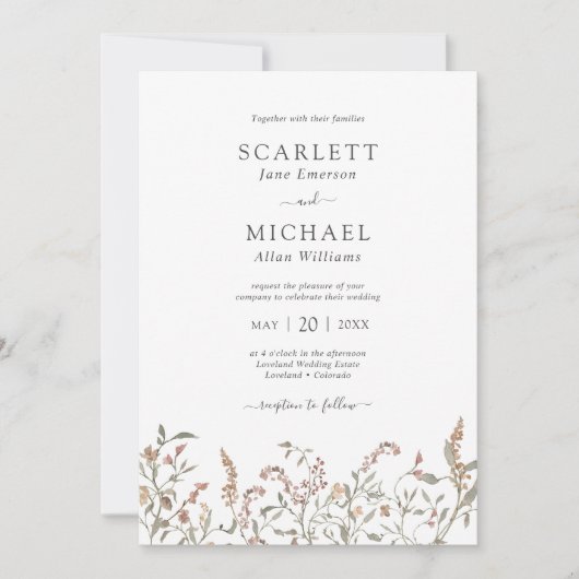 Boho Chic Bloemen Bruiloft Uitnodiging (Voorkant)