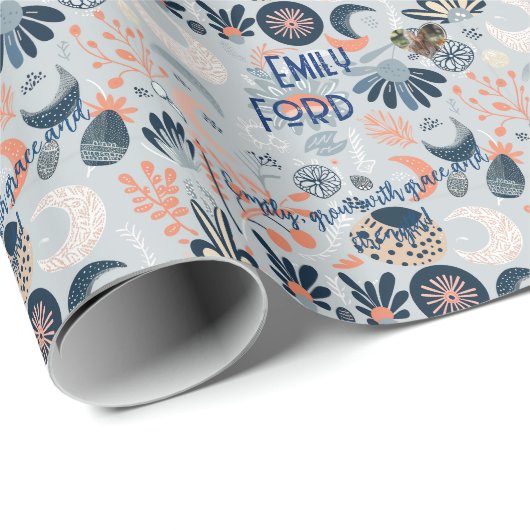 Boho Chic Bloemen en Hemelse Thema gepersonaliseer Cadeaupapier (Rol Hoek)