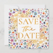 Boho Chic Bloemen Goud Wildflower Tuin Bruiloft Save The Date (Voorkant)