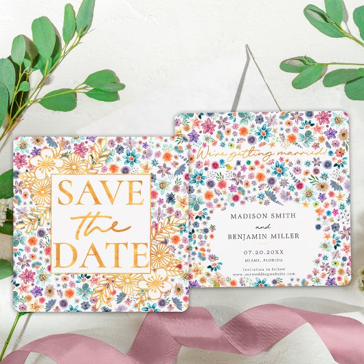 Boho Chic Bloemen Goud Wildflower Tuin Bruiloft Save The Date
