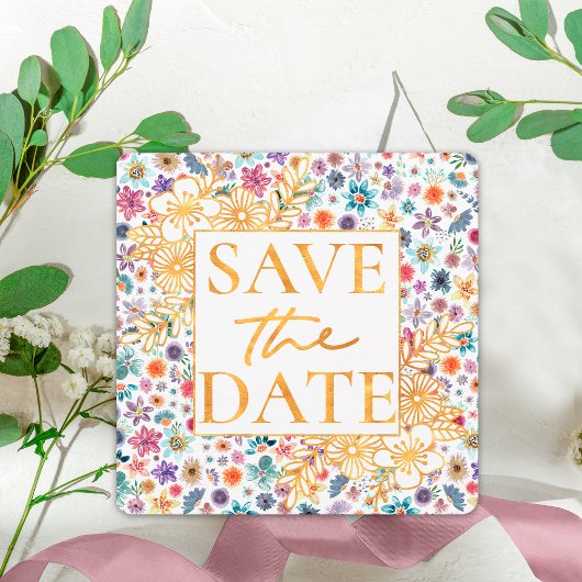 Boho Chic Bloemen Goud Wildflower Tuin Bruiloft Save The Date