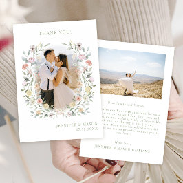 Boho Chic Bloemen Groen Bruiloft Foto Bedankkaart